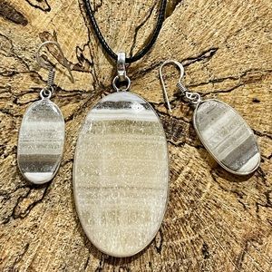 Phantom Yellow Zebra Calcite Earrings & Pendant Set